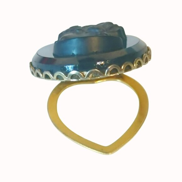 Vintage Black Glass Cameo Gold Tone Scarf Ring Clip - Picture 5 of 5